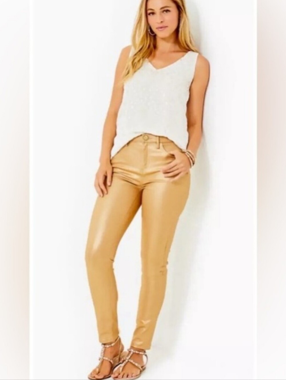 NWT Lilly Pulitzer Eagan High Rise SuperSkinny Jeans Gold Metallic Shimmer 12
